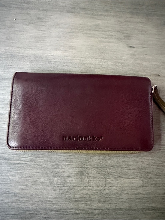 Marimekko Handbags - Marimekko Leather Zip Around Wallet Purple & Olive Green Polka Dot Lining